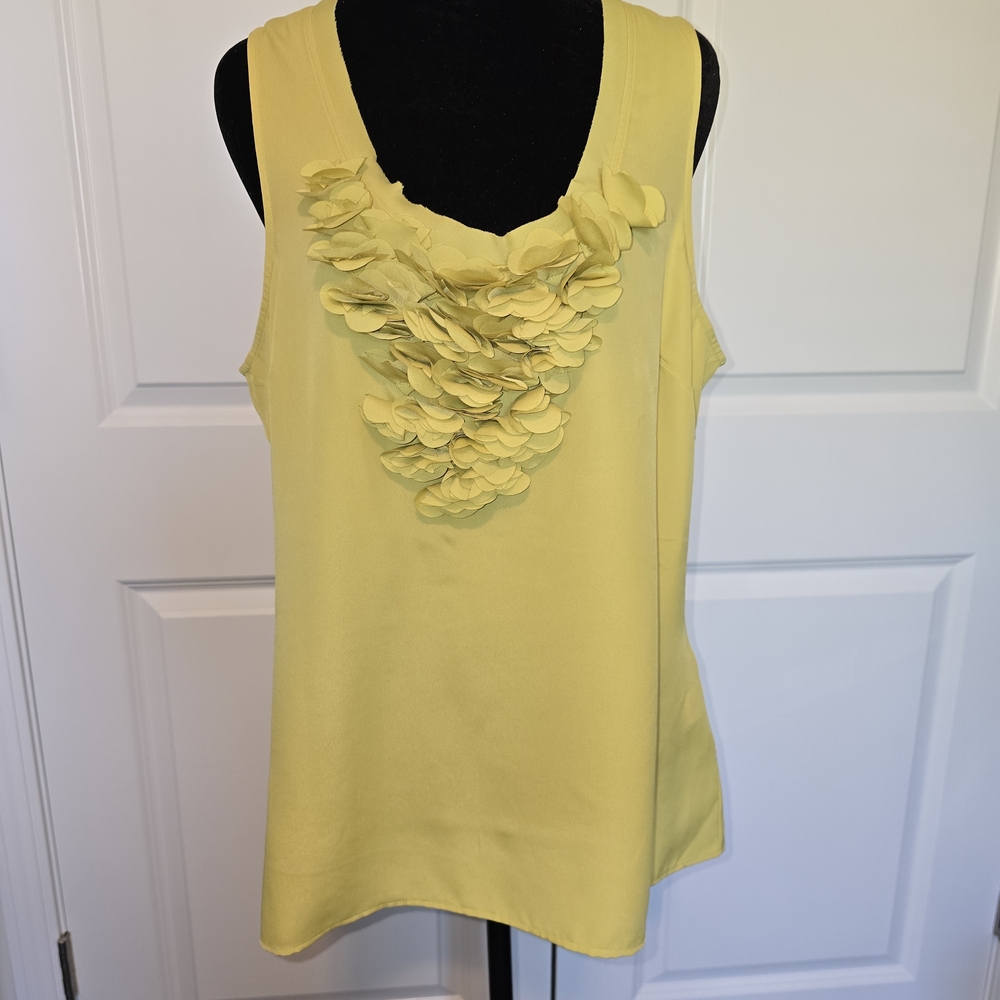 New York & Company Yellow Tank Top with Floral Details